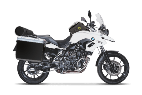 BMW F700GS motorcycles with Verio adjustable side-bags and Wolfman-tank-bags